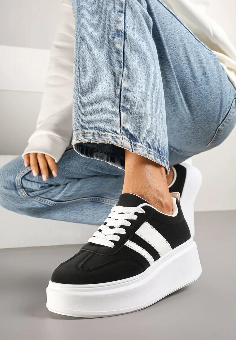 ideal Sneakerși Negri Clasici Tenisi pe Talpă Groasă cu Koturn Adessia