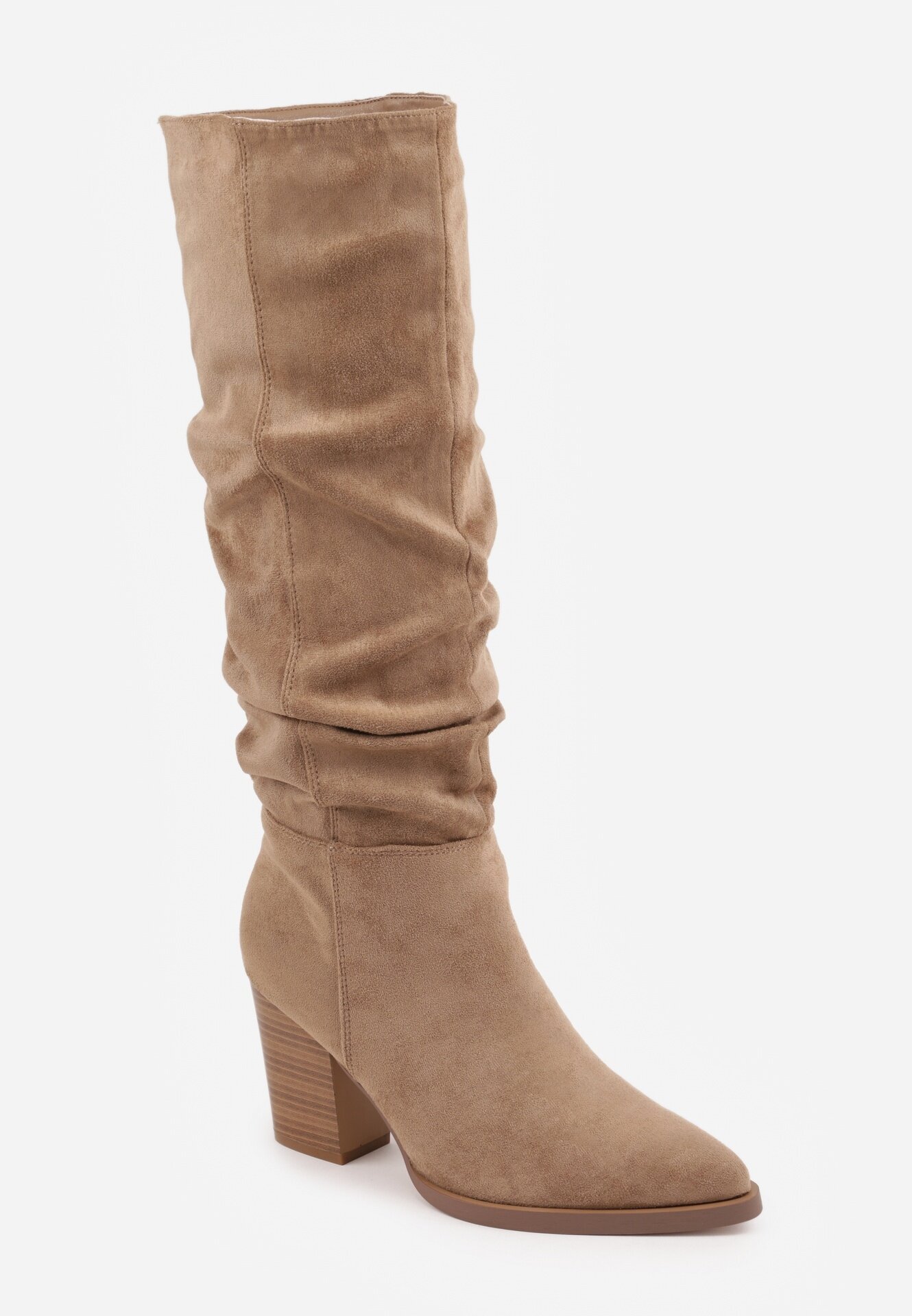 inia Cizme din eco-suede cu toc gros și carâmb decorativ încrețit Reaelora Bej