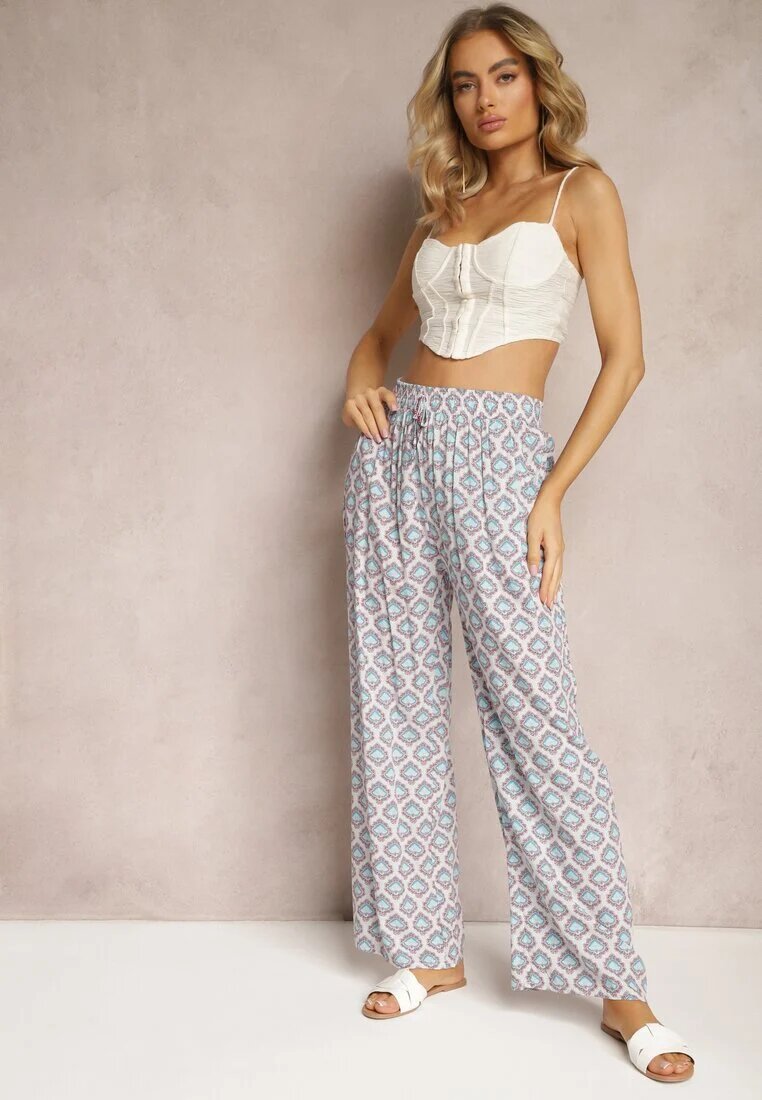 j.stars Pantaloni Largi Albastri Deschis cu Elastic în Talie din Viscoză cu Imprimeu Mozaic Wavelette