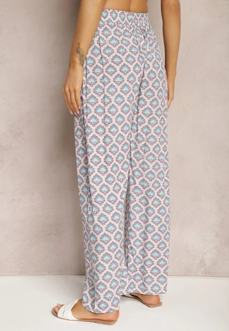 j.stars Pantaloni Largi Albastri Deschis cu Elastic în Talie din Viscoză cu Imprimeu Mozaic Wavelette