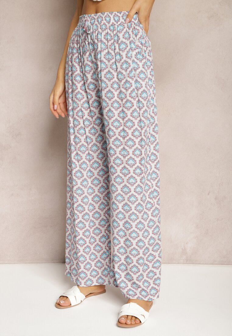 j.stars Pantaloni Largi Albastri Deschis cu Elastic în Talie din Viscoză cu Imprimeu Mozaic Wavelette