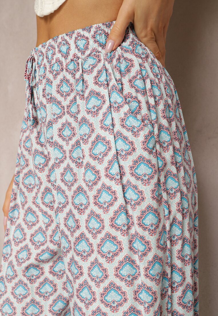 j.stars Pantaloni Largi Albastri Deschis cu Elastic în Talie din Viscoză cu Imprimeu Mozaic Wavelette