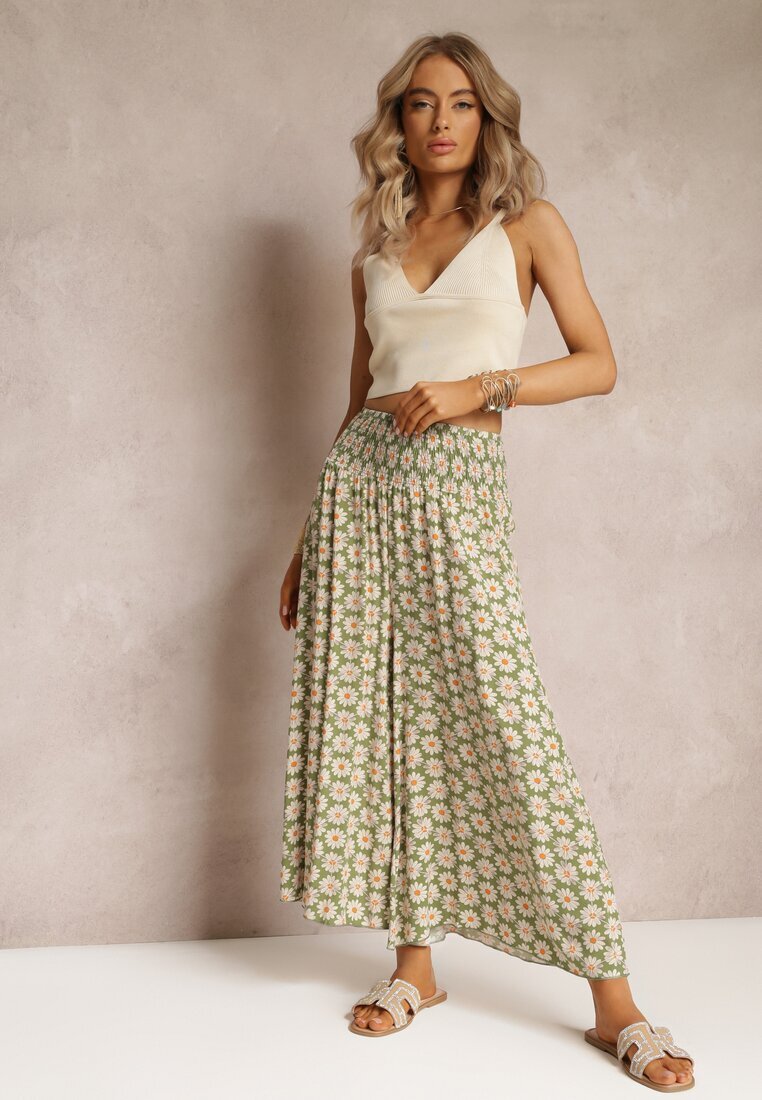j.stars Pantaloni Largi Florali din Vâscoză Verde deschis Ramit