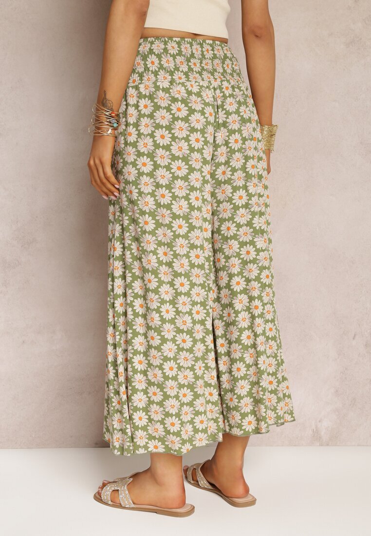 j.stars Pantaloni Largi Florali din Vâscoză Verde deschis Ramit