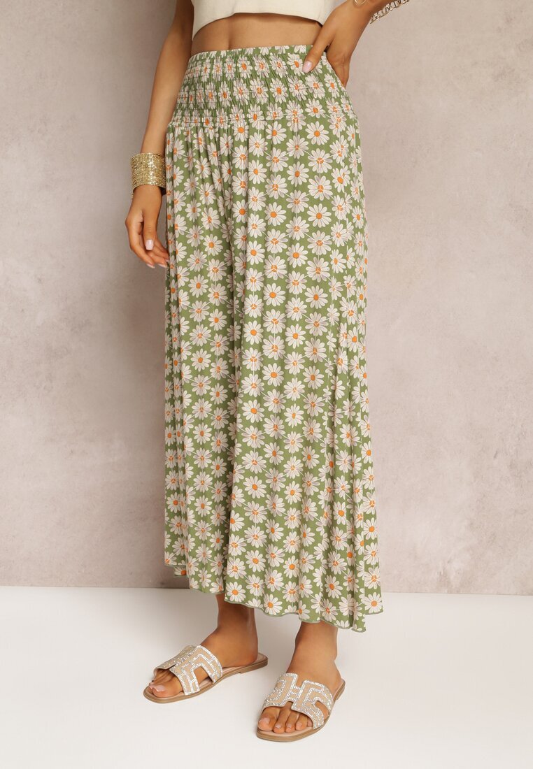 j.stars Pantaloni Largi Florali din Vâscoză Verde deschis Ramit