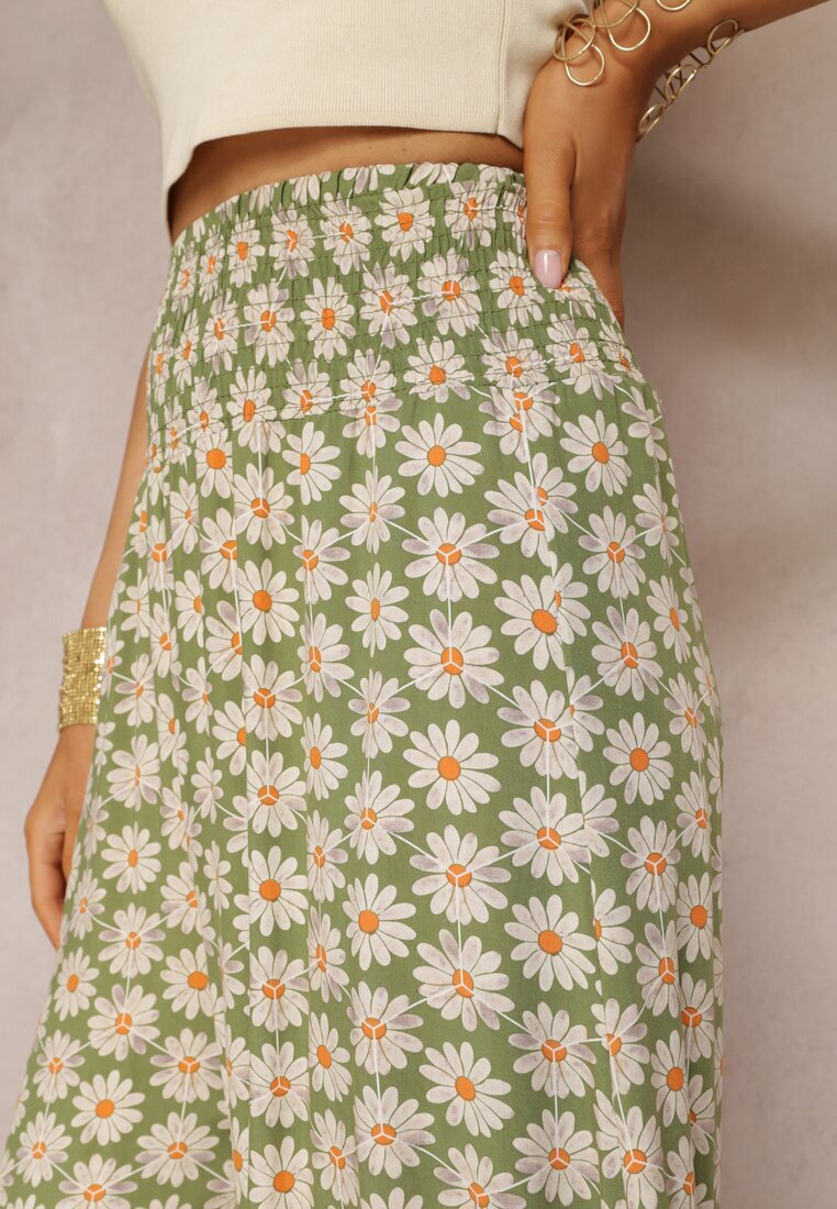 j.stars Pantaloni Largi Florali din Vâscoză Verde deschis Ramit