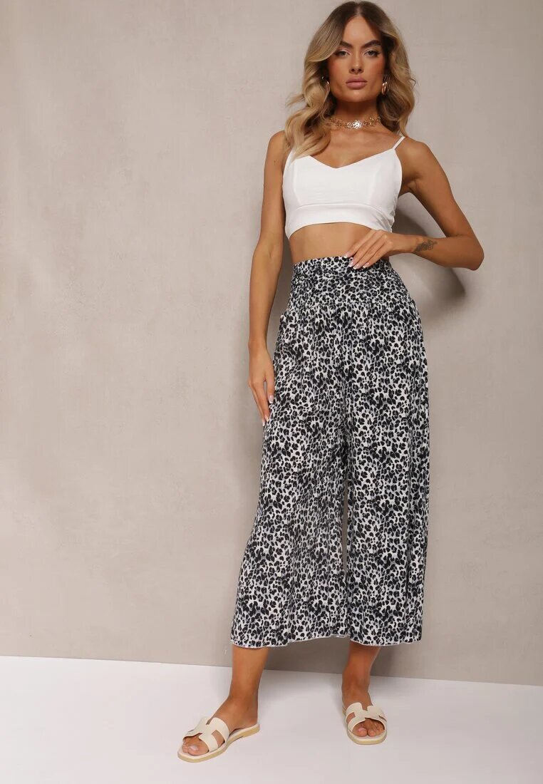 j.stars Pantaloni Largi Gri cu lungimea 7/8 cu imprimeu leopard Rhina