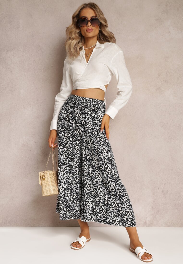 j.stars Pantaloni Largi Gri cu lungimea 7/8 cu imprimeu leopard Rhina