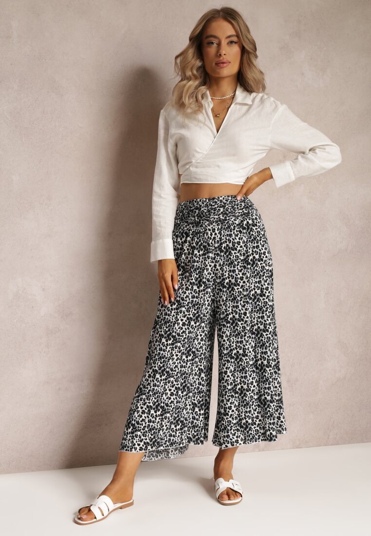 j.stars Pantaloni Largi Gri cu lungimea 7/8 cu imprimeu leopard Rhina