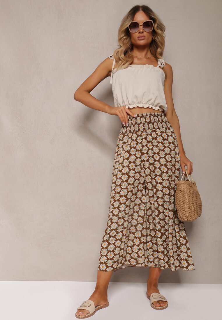 j.stars Pantaloni Maro deschis Largi din Viscoză cu Imprimeu Floral Ramit