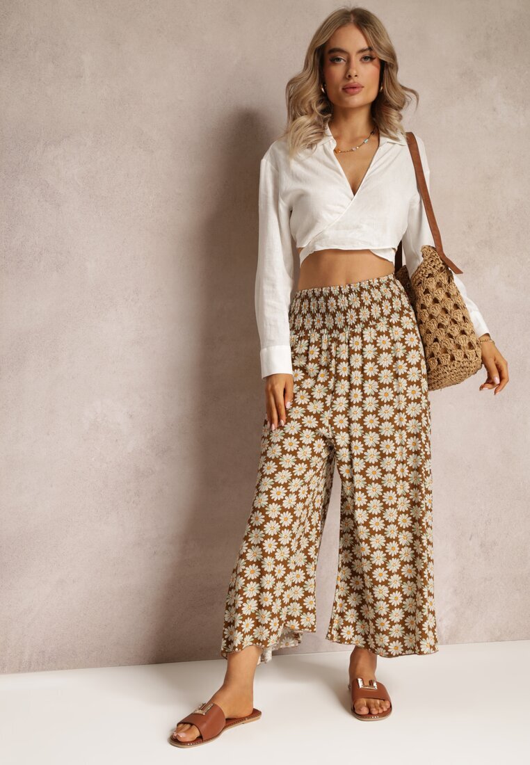 j.stars Pantaloni Maro deschis Largi din Viscoză cu Imprimeu Floral Ramit