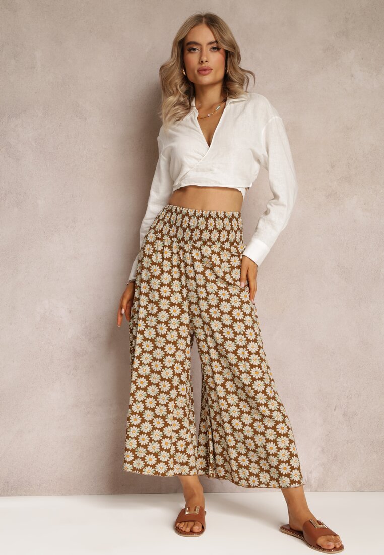 j.stars Pantaloni Maro deschis Largi din Viscoză cu Imprimeu Floral Ramit