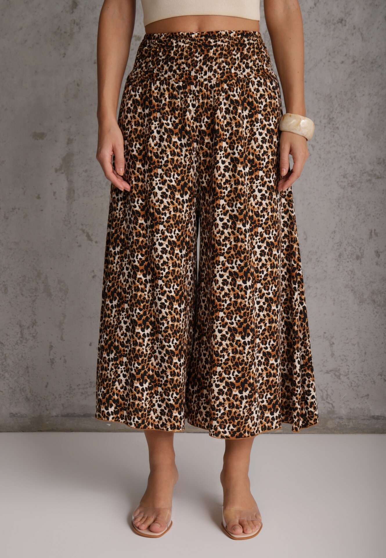 j.stars Pantaloni Maro Lărgi cu lungime 7/8 cu imprimeu leopard Rhina