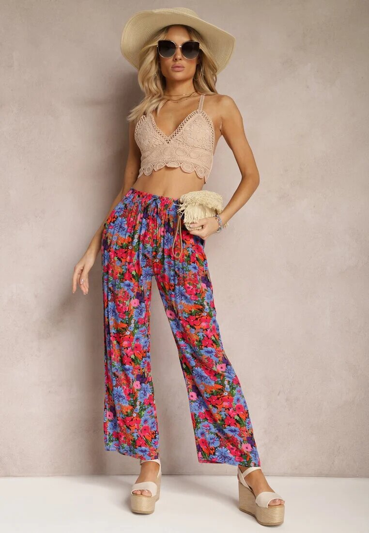 j.stars Pantaloni Mov-Roz din Vâscoză cu picior drept Talie înaltă cu imprimeu floral Zaranima