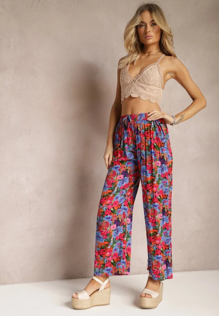 j.stars Pantaloni Mov-Roz din Vâscoză cu picior drept Talie înaltă cu imprimeu floral Zaranima