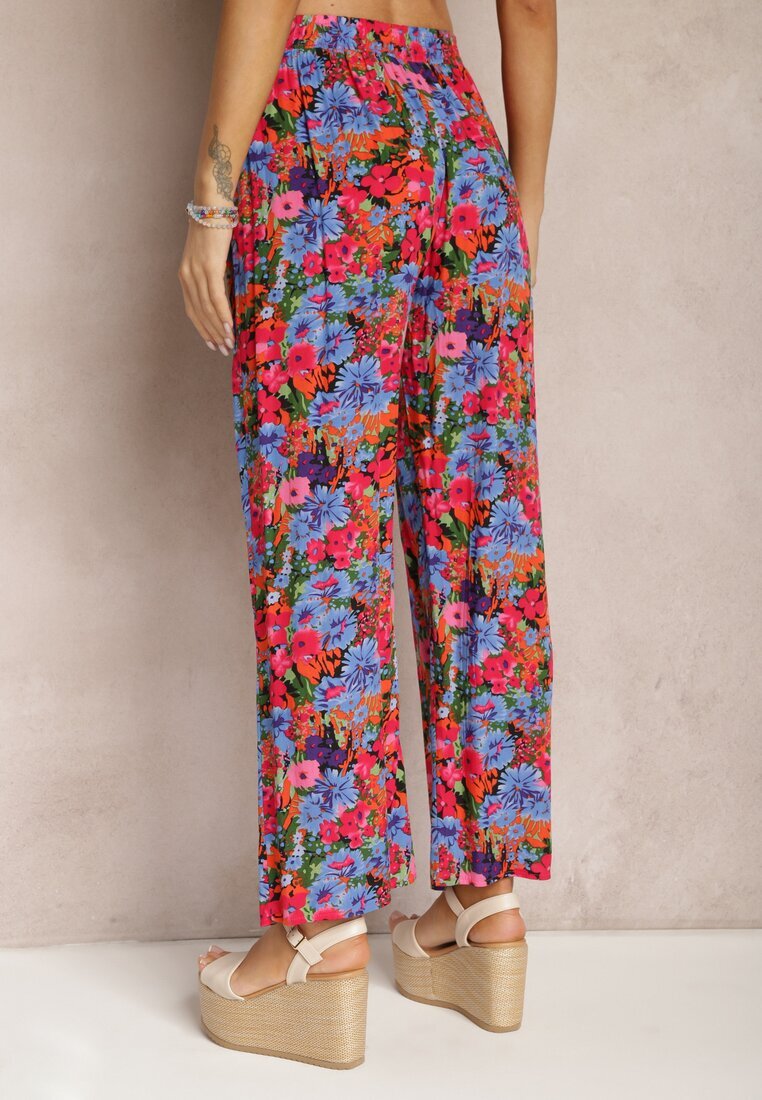 j.stars Pantaloni Mov-Roz din Vâscoză cu picior drept Talie înaltă cu imprimeu floral Zaranima