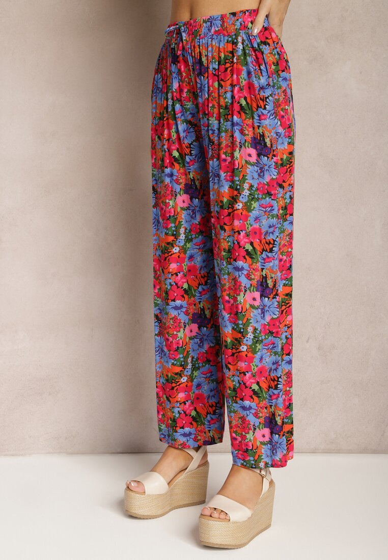 j.stars Pantaloni Mov-Roz din Vâscoză cu picior drept Talie înaltă cu imprimeu floral Zaranima
