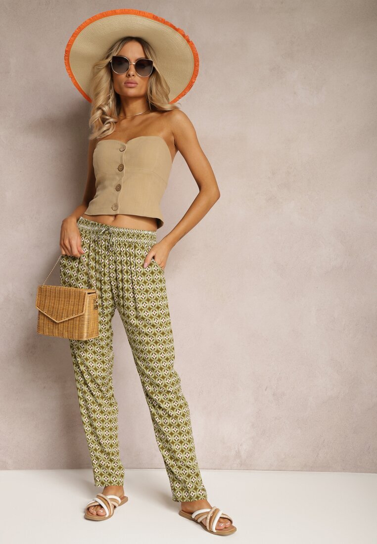 j.stars Pantaloni Verde închis din Viscoză cu Imprimeu Fantezist Innozentia