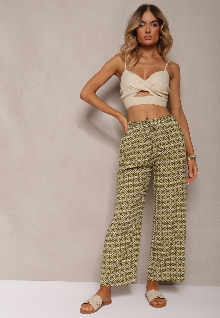 j.stars Pantaloni Verzi Din viscoză cu elastic în talie și cu picioare largi Ianita