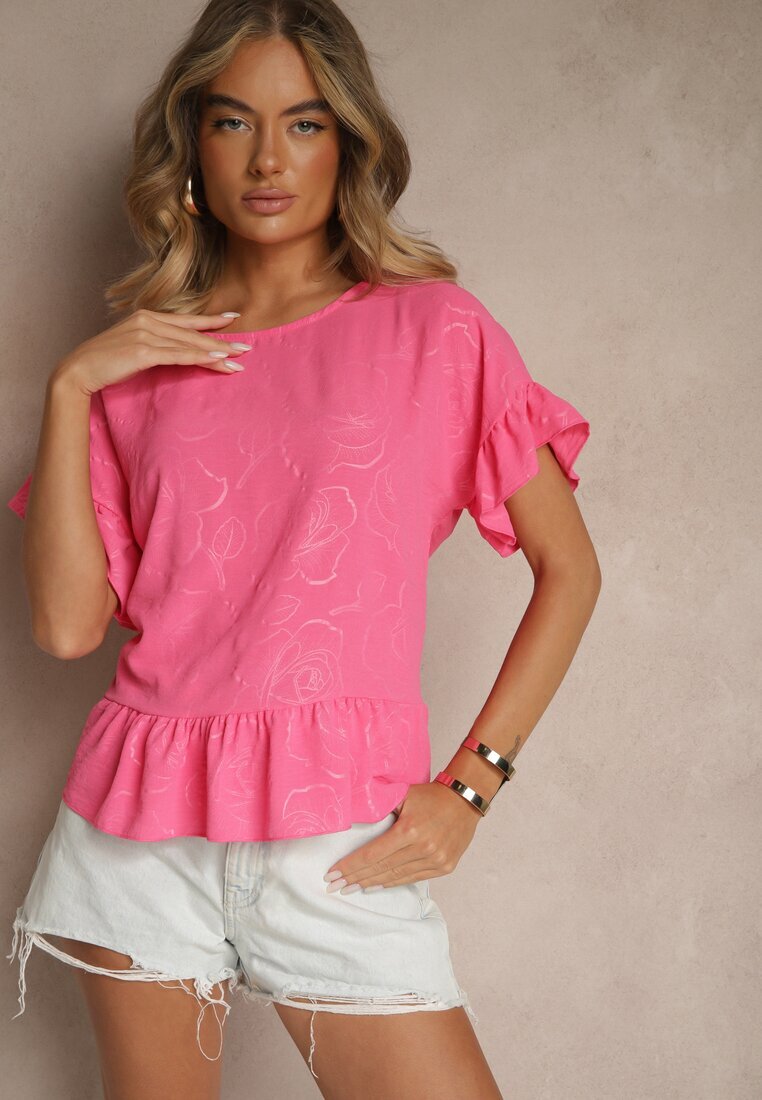 j studio Bluză Fucsia Oversize Decorată cu Volane Liriele
