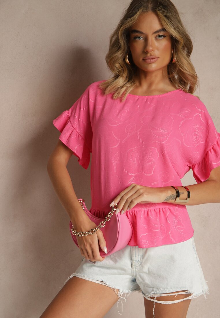 j studio Bluză Fucsia Oversize Decorată cu Volane Liriele