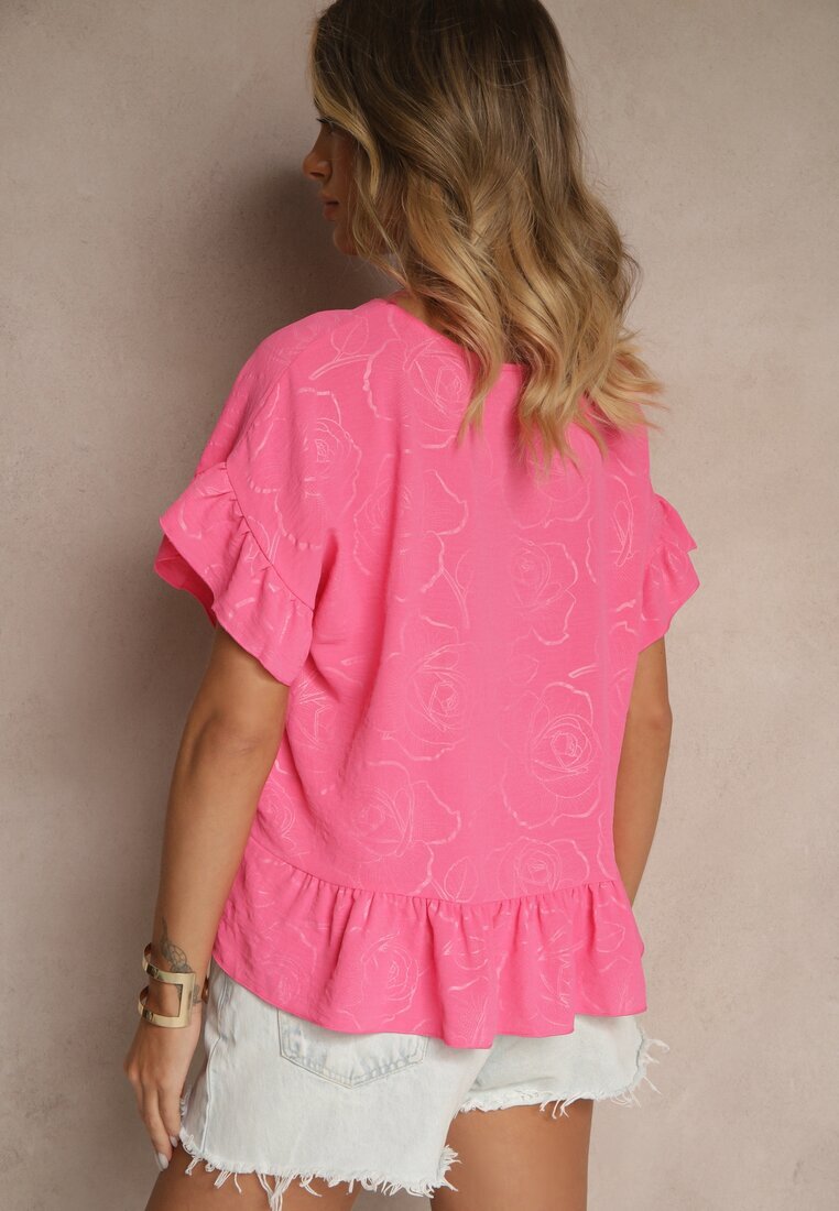 j studio Bluză Fucsia Oversize Decorată cu Volane Liriele