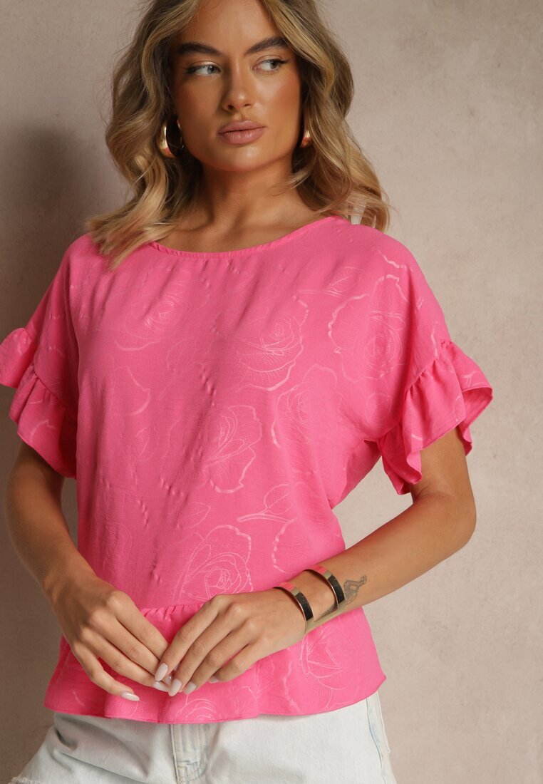 j studio Bluză Fucsia Oversize Decorată cu Volane Liriele