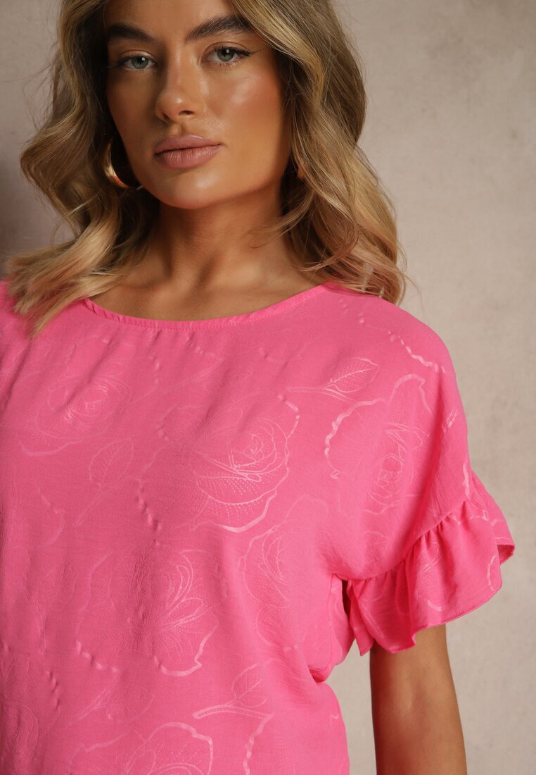 j studio Bluză Fucsia Oversize Decorată cu Volane Liriele
