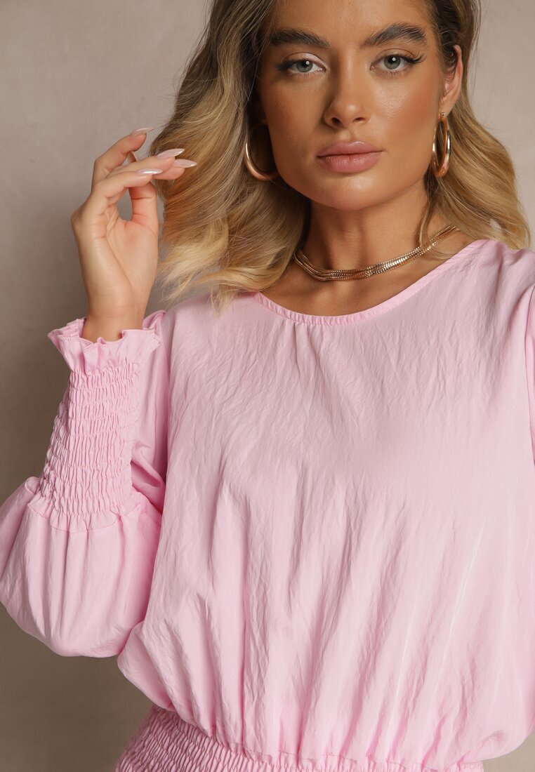 j studio Bluză Roz deschis din Vâscoză Decorată cu borduri elastice Tosara