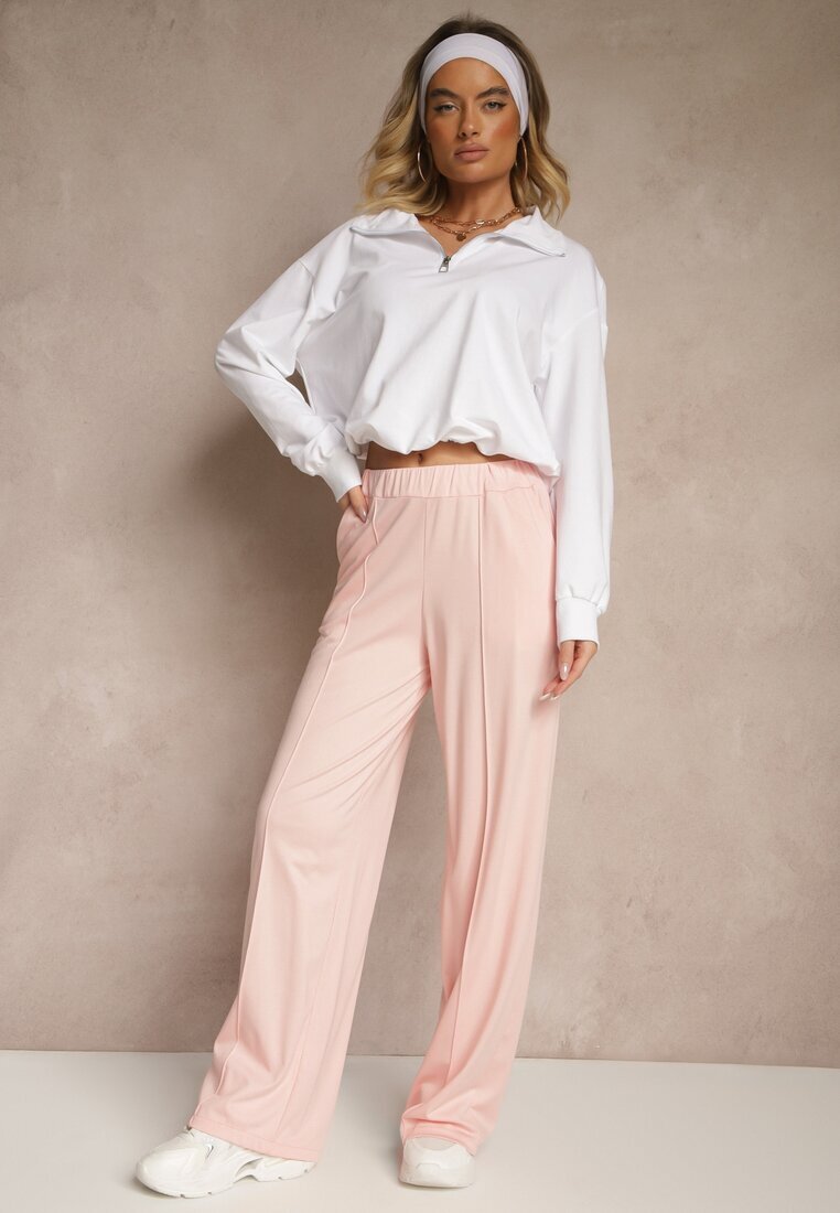 j studio Pantaloni roz deschis din vâscoză cu croială largă decorați cu dungă Belhira
