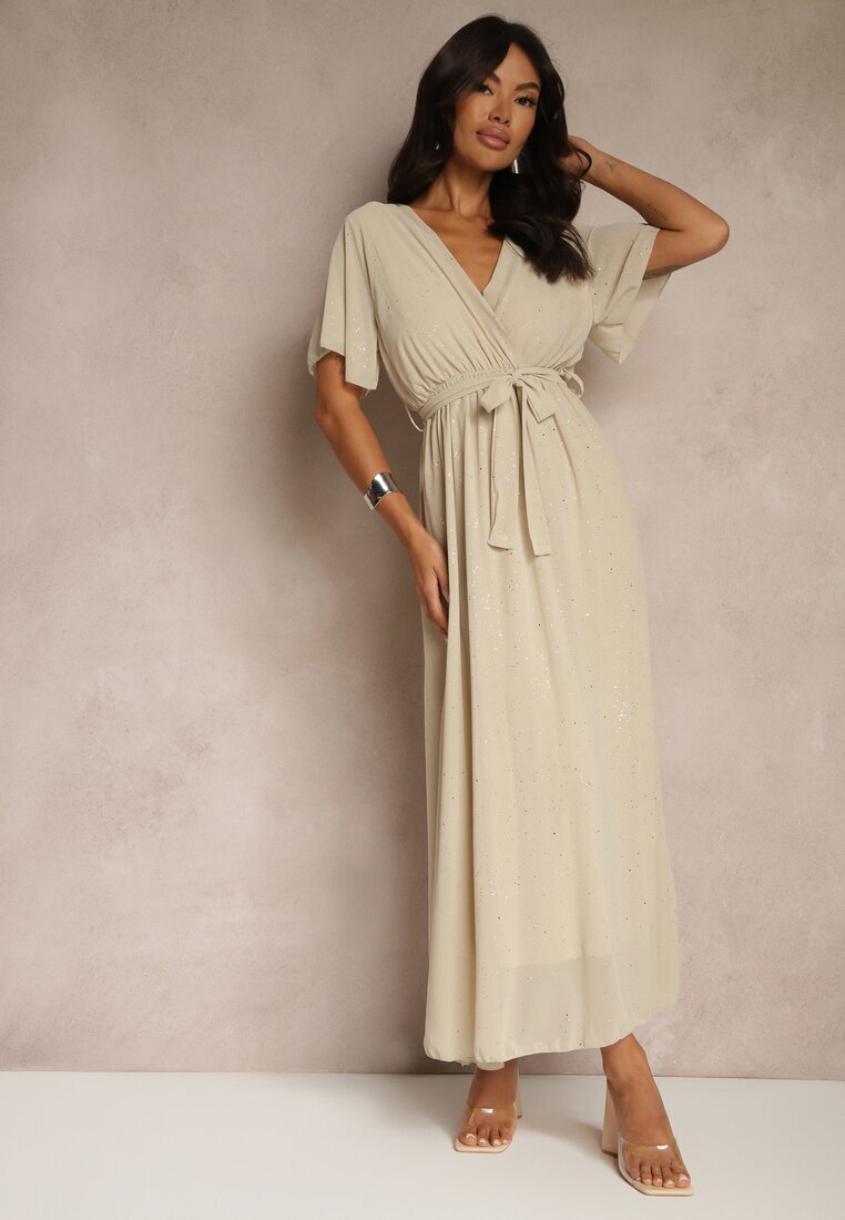 j studio Rochie Bej Coctail Brocată cu curea Addlea