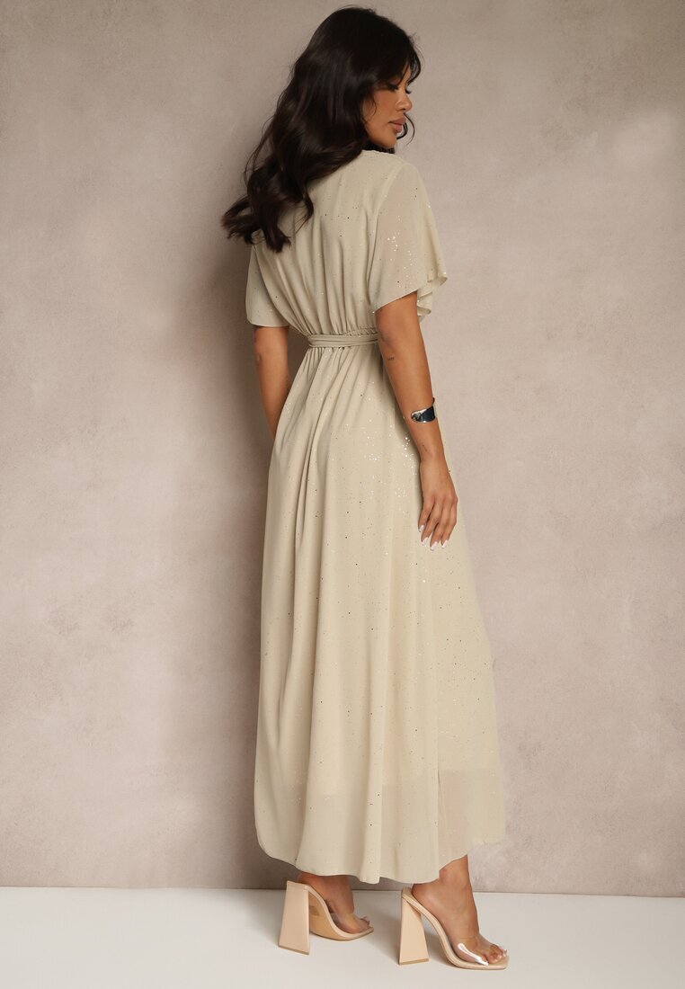 j studio Rochie Bej Coctail Brocată cu curea Addlea