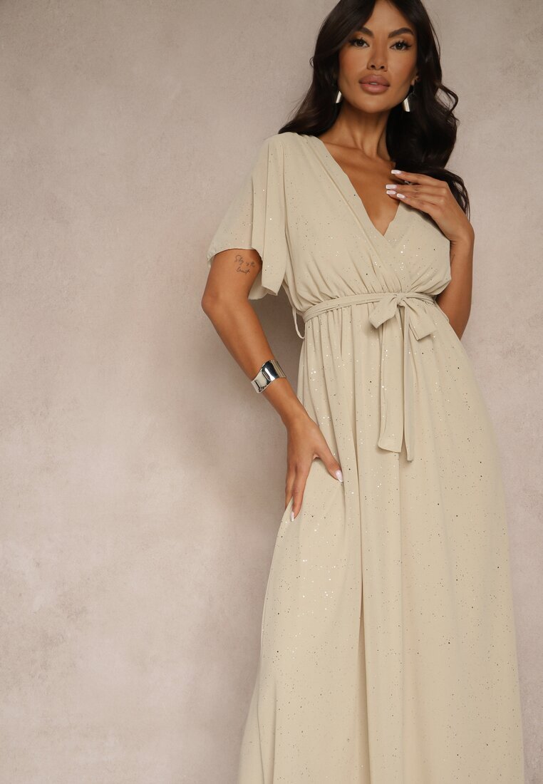 j studio Rochie Bej Coctail Brocată cu curea Addlea