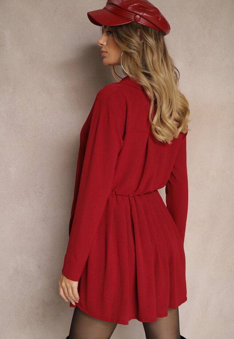 j studio Rochie Bordo tip cămașă cu croială asimetrică evazată cu elastic în talie Eloriana