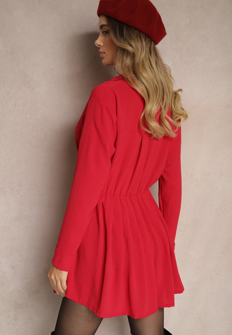 j studio Rochie cămașă roșie asimetrică evazată cu elastic în talie Eloriana