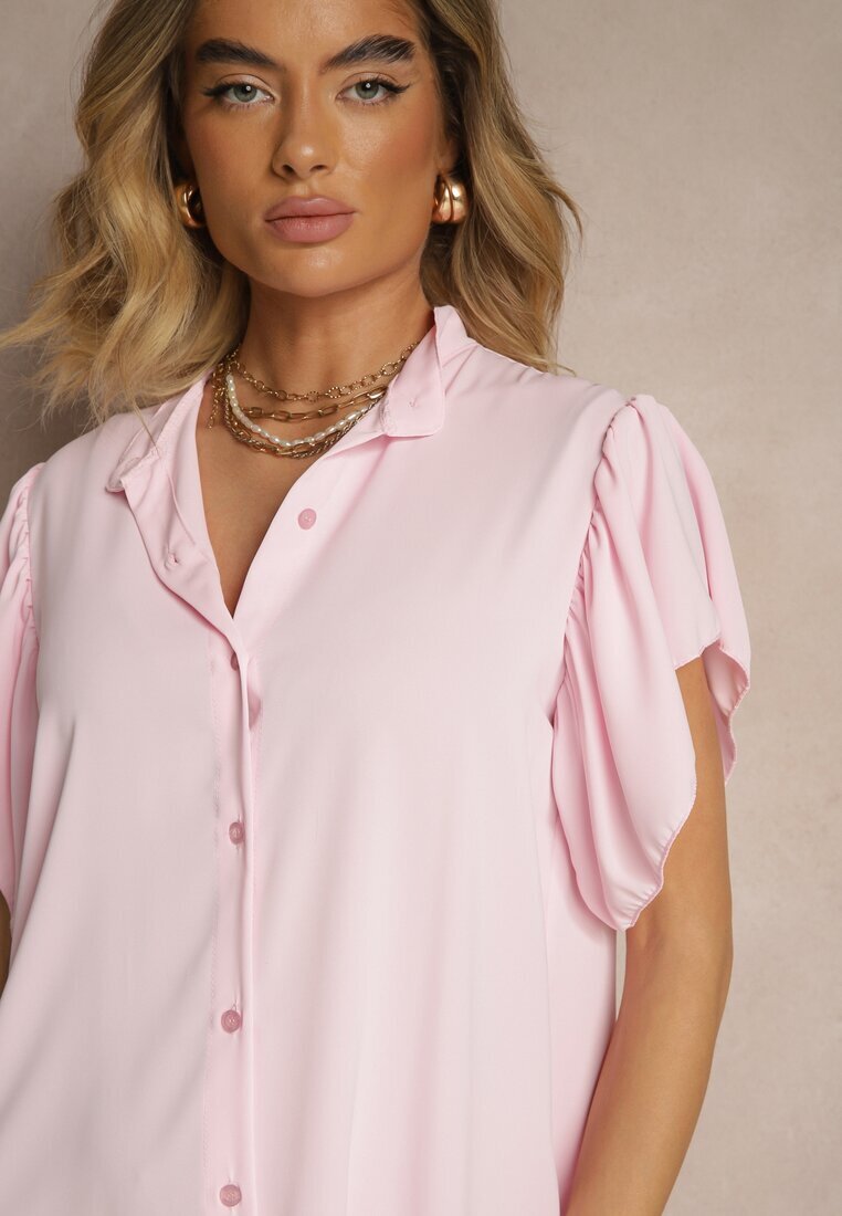 j studio Rochie cămașă roz decorată cu volănașe și nasturi Tenelora
