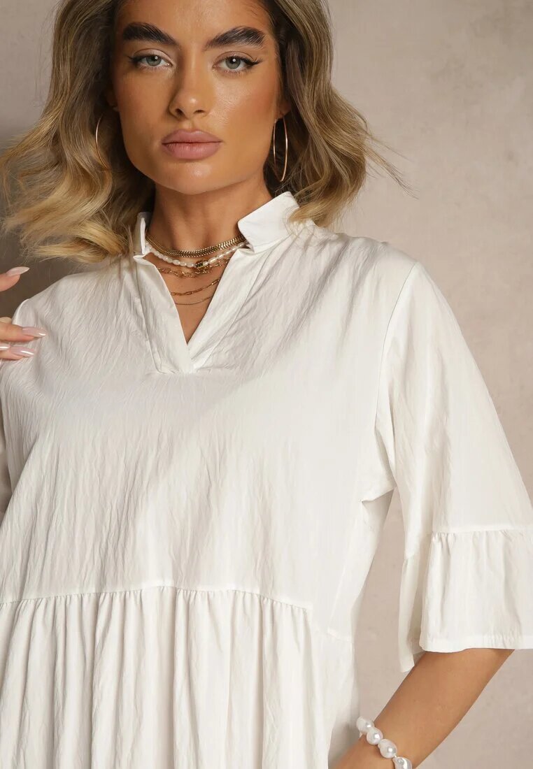 j studio Rochie Cloche Albă cu Viscoză și Volane Eviranna