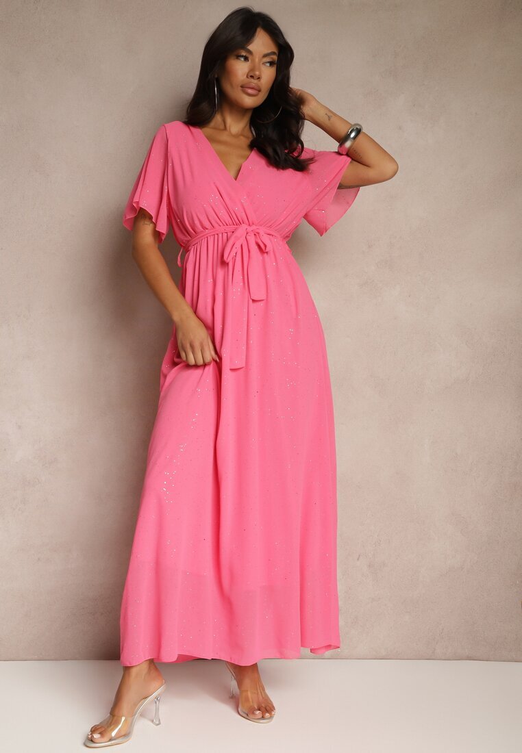 j studio Rochie de cocktail fucsia brocată cu curea Addlea