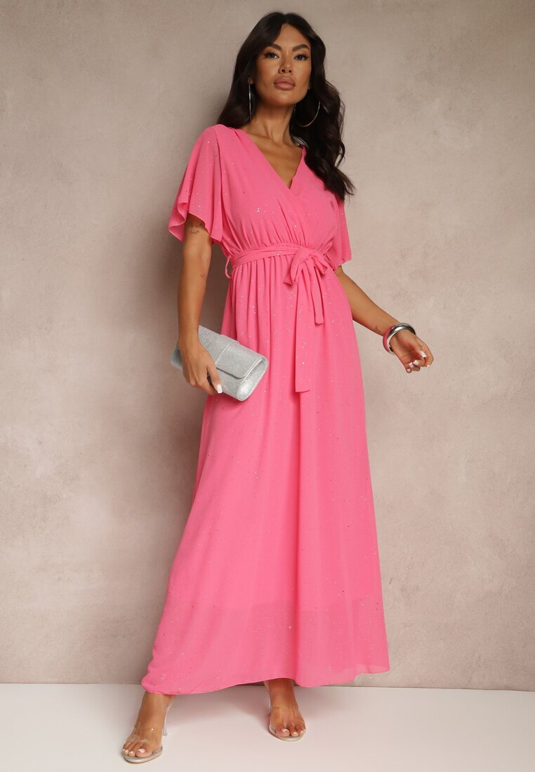 j studio Rochie de cocktail fucsia brocată cu curea Addlea