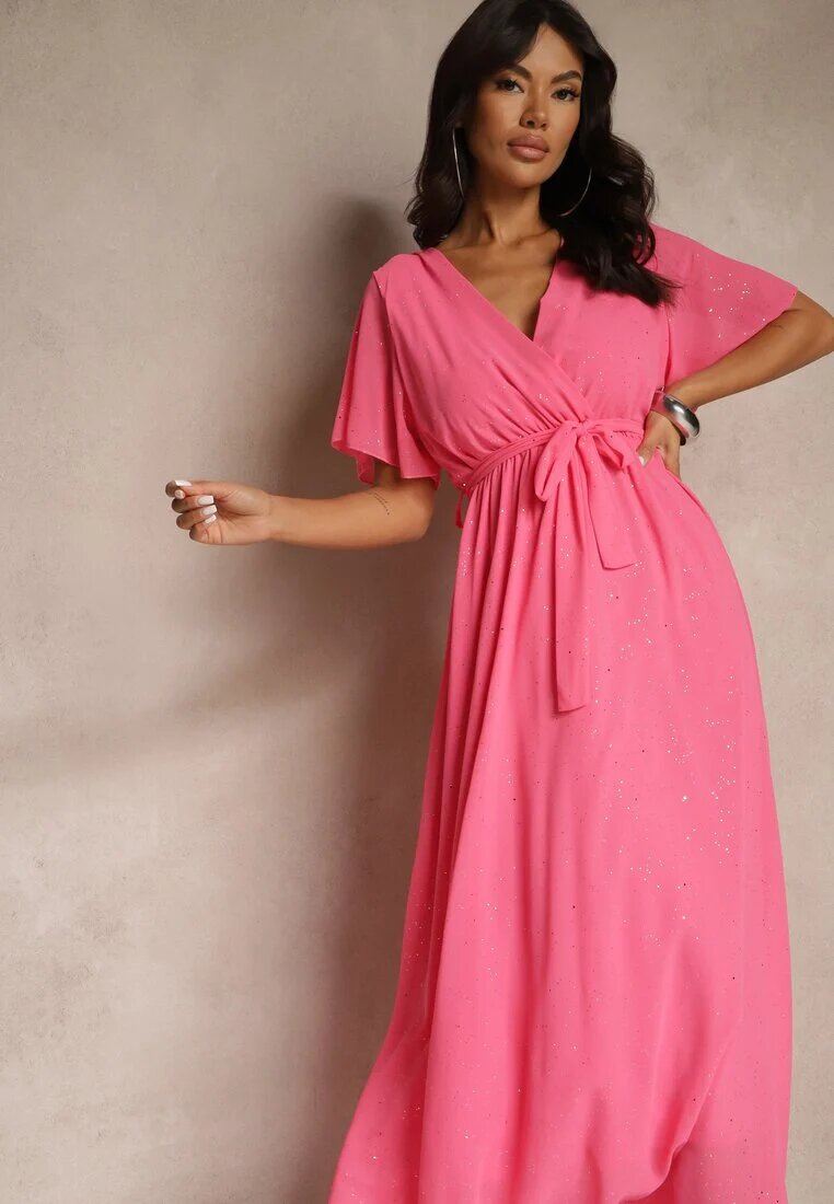 j studio Rochie de cocktail fucsia brocată cu curea Addlea