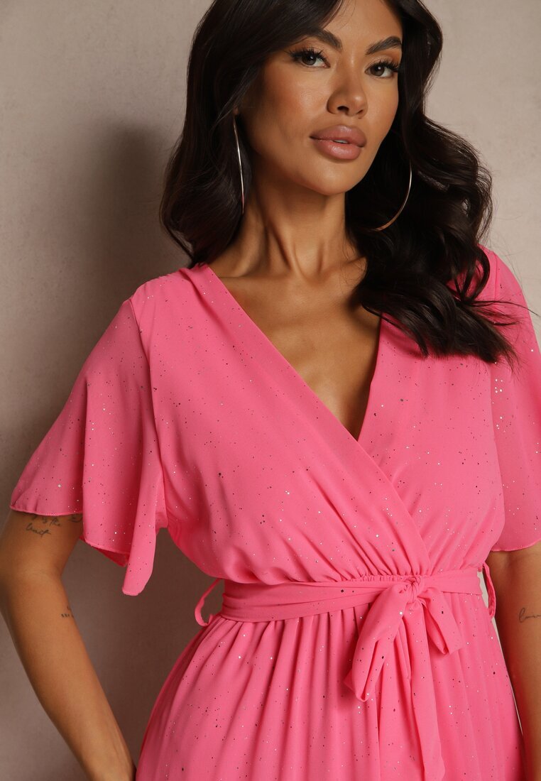 j studio Rochie de cocktail fucsia brocată cu curea Addlea