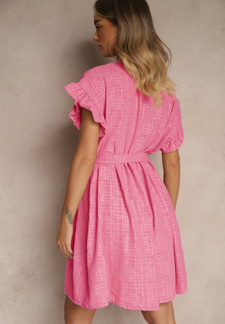 j studio Rochie fucsia cu curea și volane la mâneci Folunelle