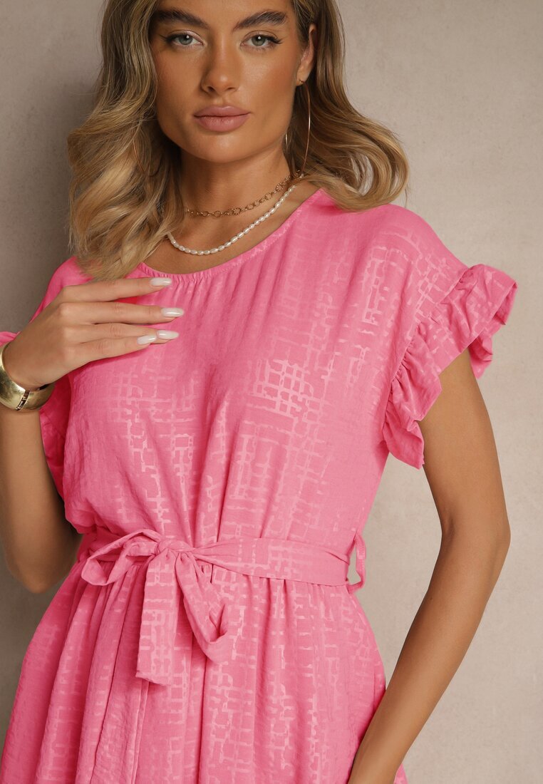 j studio Rochie fucsia cu curea și volane la mâneci Folunelle