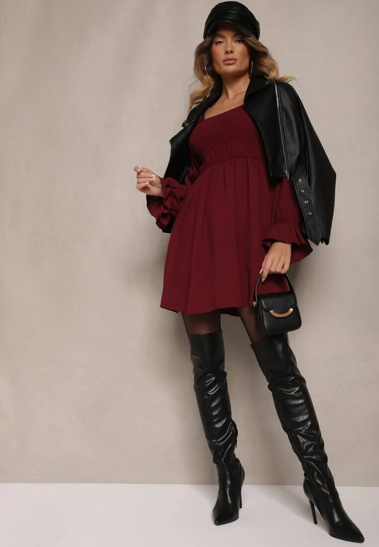 j studio Rochie Grena cu top elastic croi evazat și volane Savione
