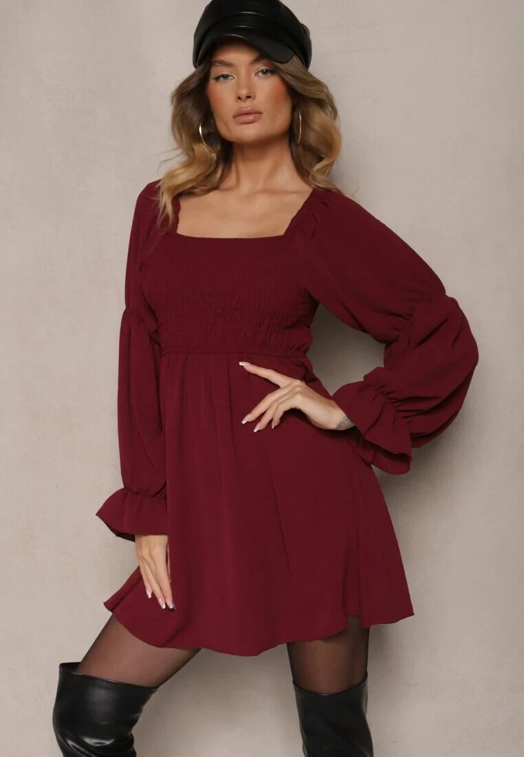 j studio Rochie Grena cu top elastic croi evazat și volane Savione