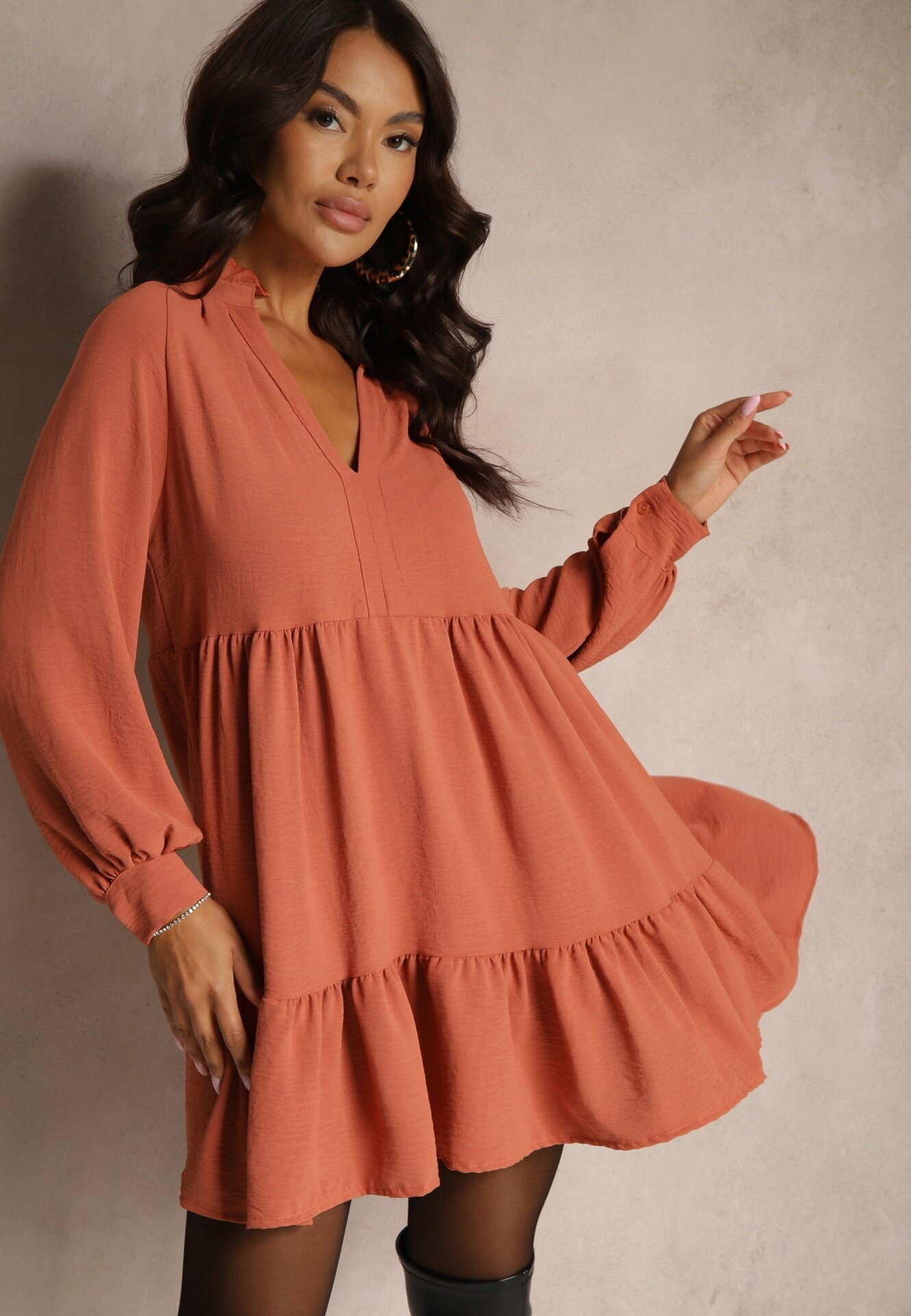 j studio Rochie Mini Cloche Portocalie cu volane Atercja