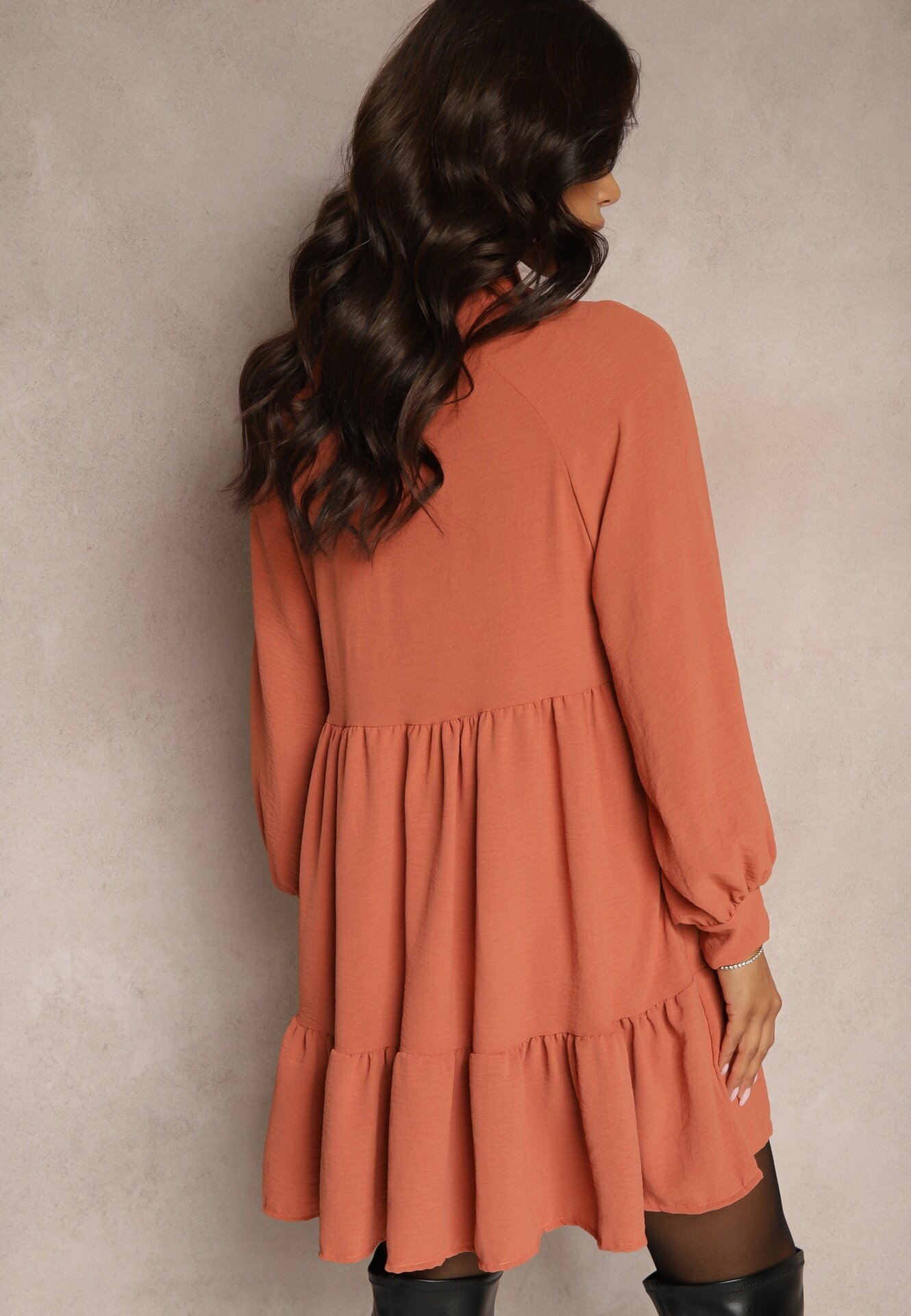 j studio Rochie Mini Cloche Portocalie cu volane Atercja