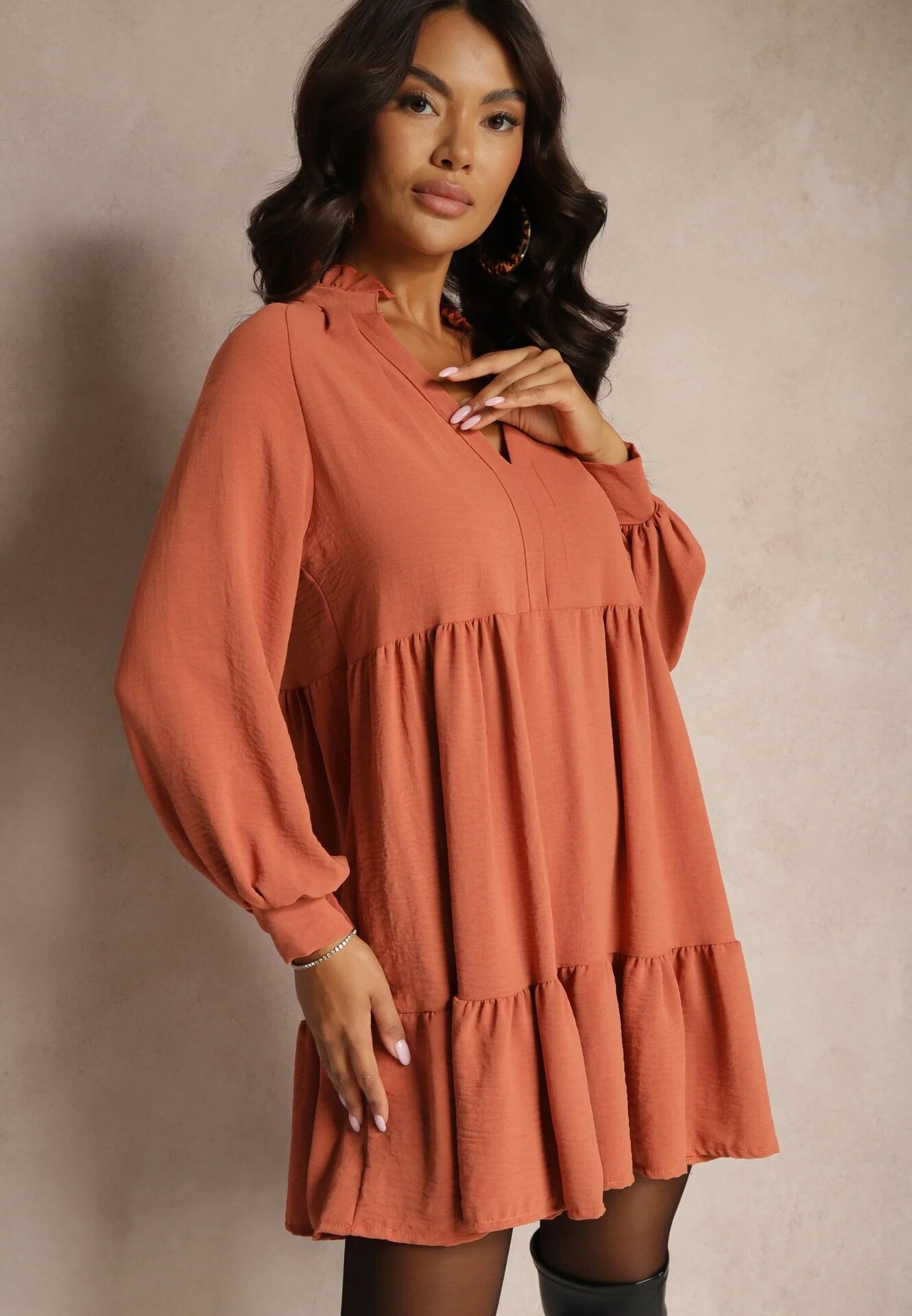 j studio Rochie Mini Cloche Portocalie cu volane Atercja
