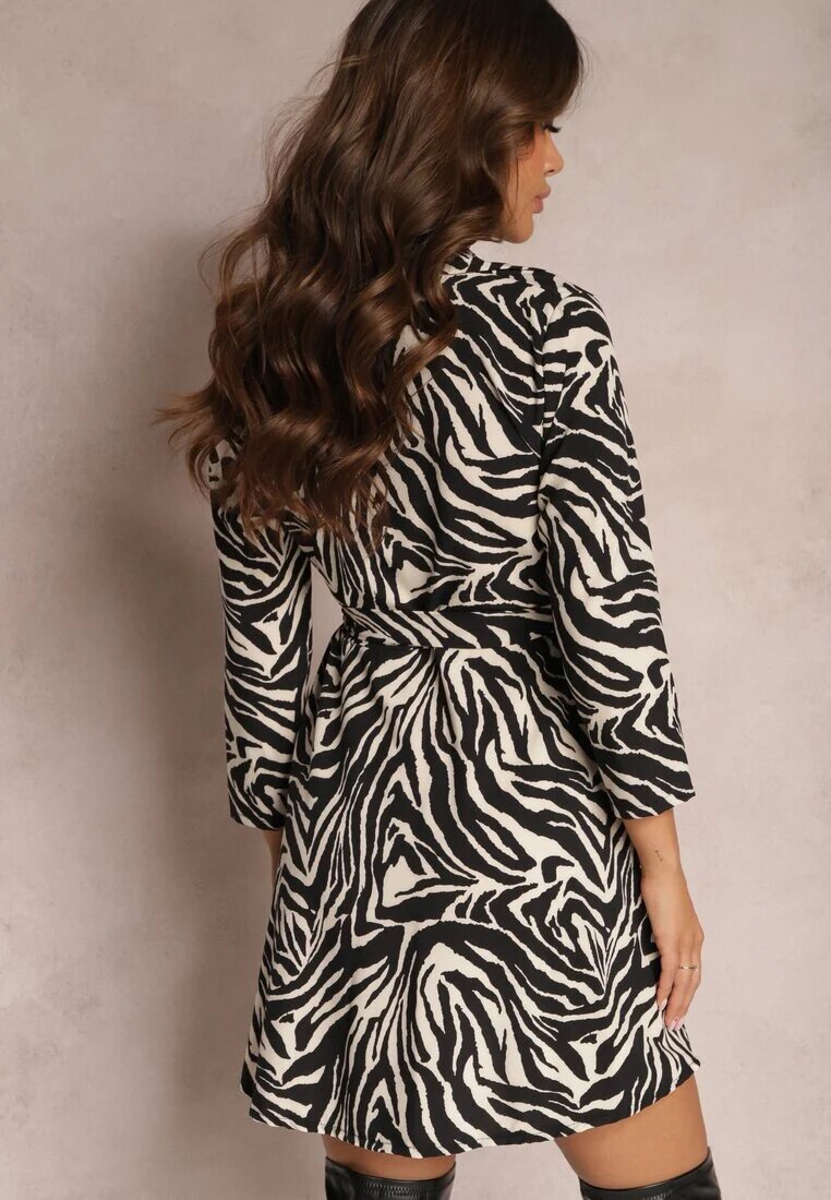 j studio Rochie Mini Negru-Alb cu imprimeu animal cu decolteu triunghiular și legată în talie Vidan