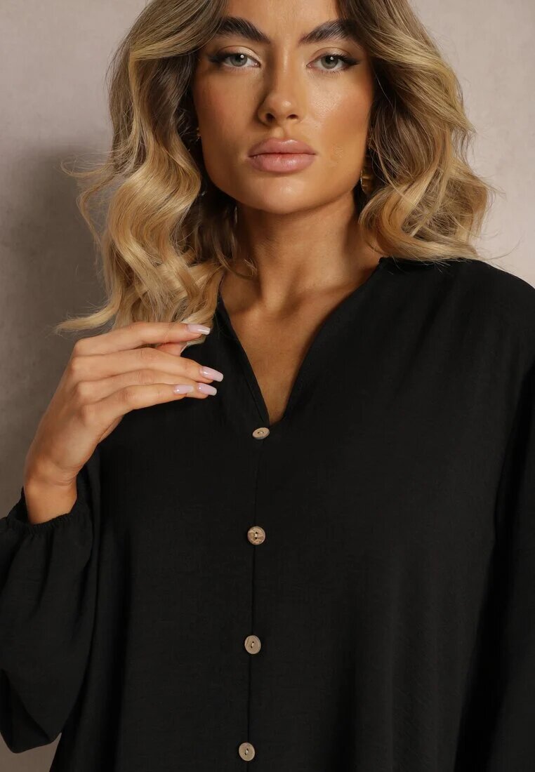 j studio Rochie neagră tip cutie oversize decorată cu nasturi Eudoratte